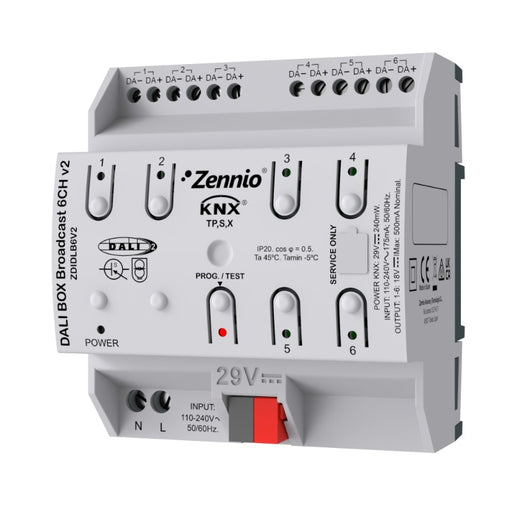 Zennio ZDIDLB6V2 KNX-DALI Broadcast Interface for up to 6 channels with up to 64 ballasts each