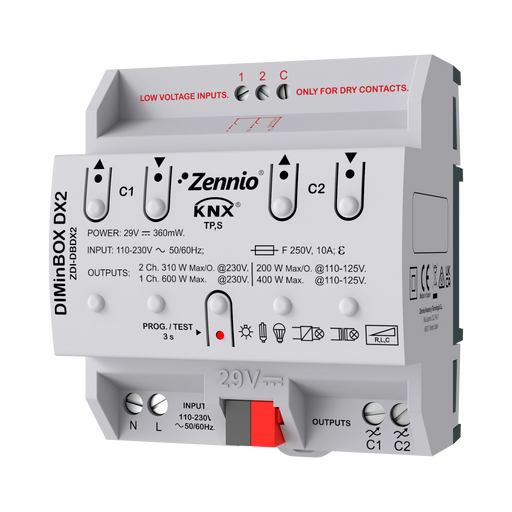Zennio ZDI-DBDX2 DIMinBOX DX2 Universal dimming actuator (RLC, LED, CFL)