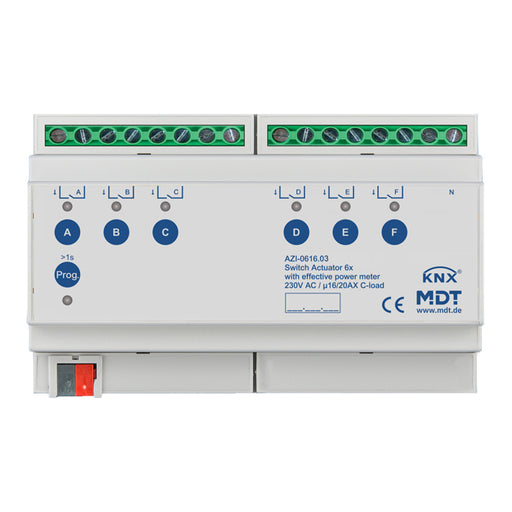 MDT AZI-0616.01 Spínací akčný člen 6x/16A/20A s meraním činného výkonu