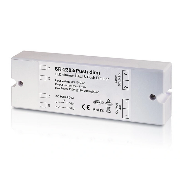 SR-2303 (Push Dim) DALI 1-Kanal LED Dimmer CV 12–24 V DC 10 A DT6