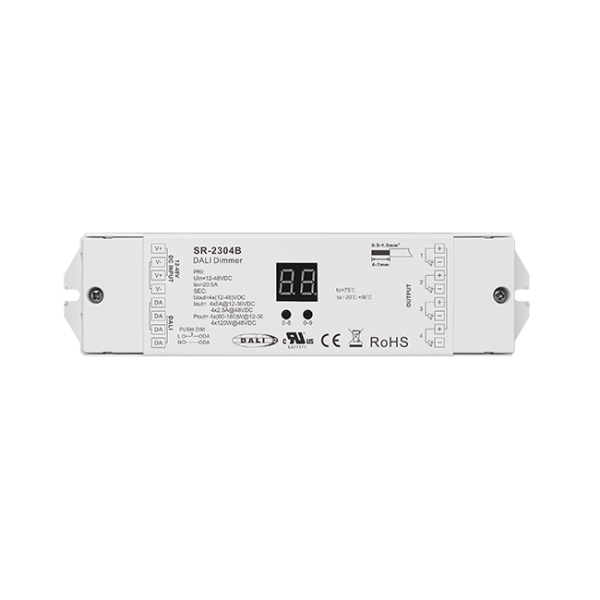 SR-2304B DALI 4-kanálový LED stmievač CV 12–48 V DC 5A DT6