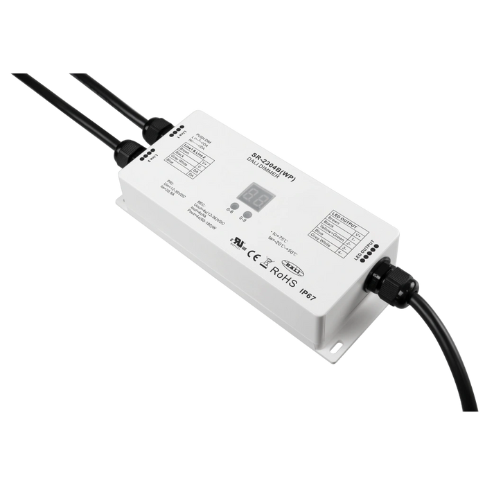 SR-2304B(WP) DALI 4-kanálový vodotesný LED stmievač CV 12–36 V DC 5A DT6 IP67