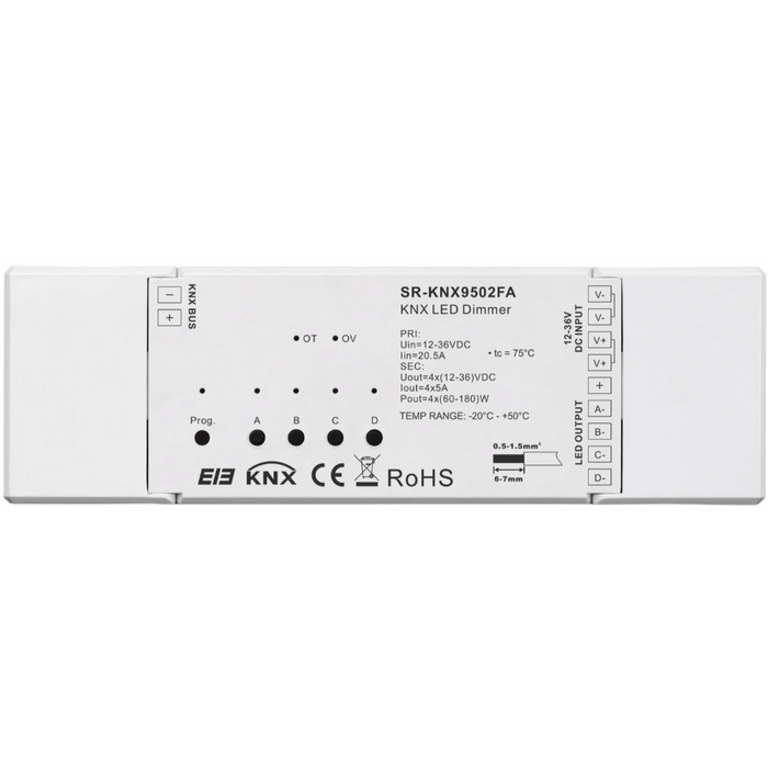 SR-KNX9502FA Variateur LED KNX 4 canaux 12–36 V CC, 4×5A