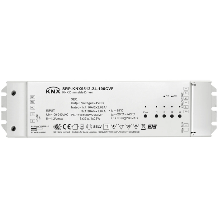 SRP-KNX9512-24-100CVF Variateur LED KNX 4 canaux 24 V CC, 100 W, CV (RGBW) avec alimentation intégrée