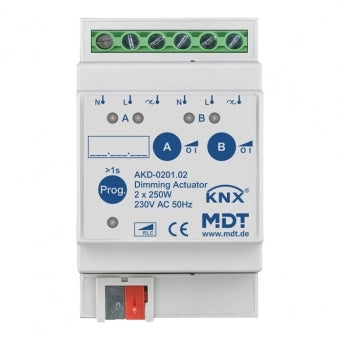 MDT KNX AKD-0201.02 Spínací/stmievací aktor 2x250W 230 V AC